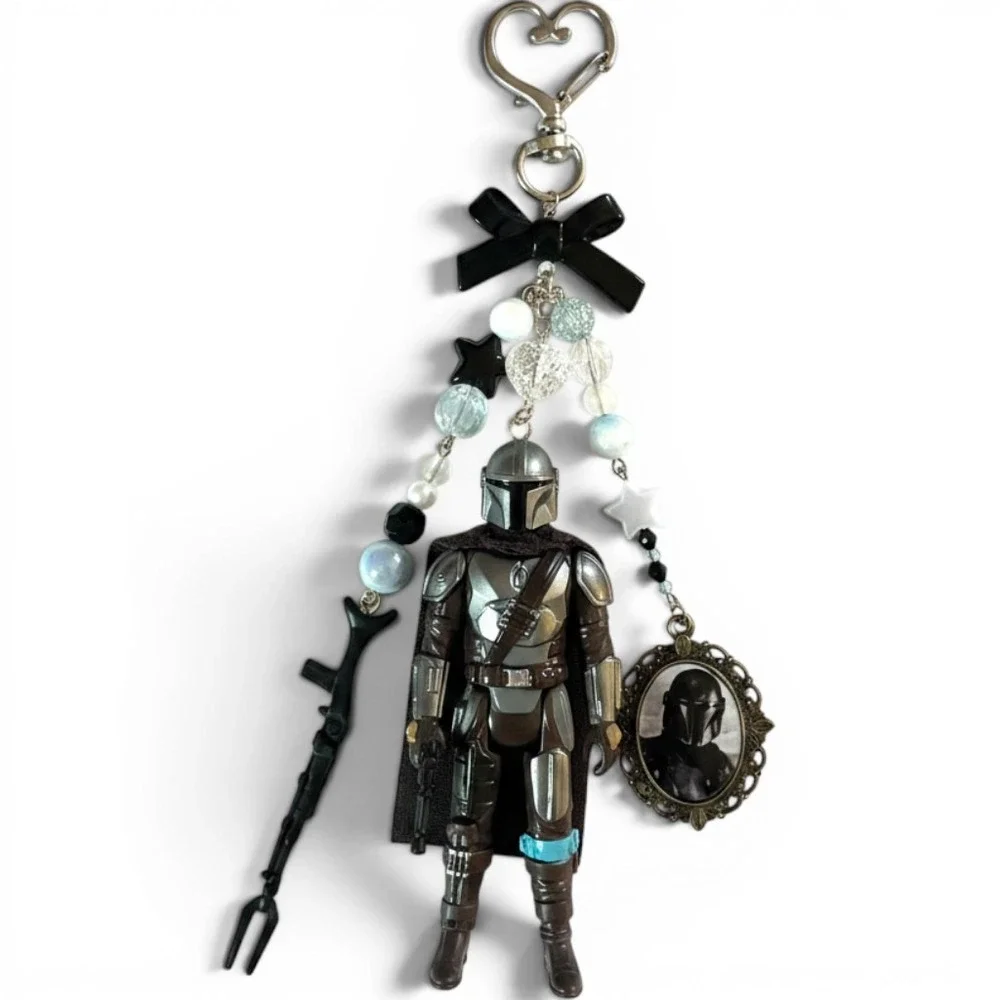 Star Wars The Mandalorian Action Figure Keychain Custom Beaded Bag Charm Bow